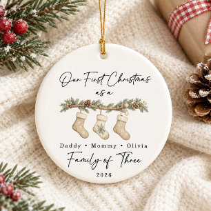 Erstes Weihnachten Familie zu Dritt Benutzerdefini Keramik Ornament