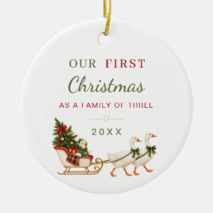 Erstes Weihnachten Familie zu Dritt Foto Gans Keramik Ornament