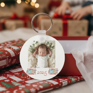 Erstes Weihnachten Foto Rot Personalisieren Schlüsselanhänger