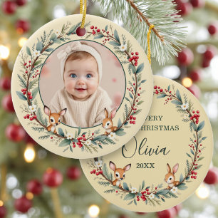Erstes Weihnachten Foto Woodland Gold Keramik Ornament
