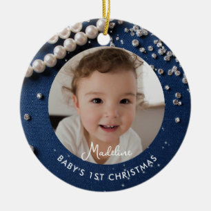 Erstes Weihnachten für Baby Denim Diamanten Perlen Keramik Ornament