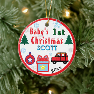 Erstes Weihnachten für Baby Jungen Rot Auto NAME Keramik Ornament