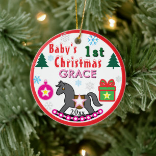 Erstes Weihnachten für Baby Mädchen PHOTO Rosa Gra Keramik Ornament