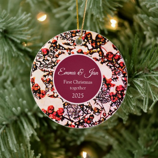 Erstes Weihnachten gemeinsam Winterbeeren Keramik Ornament (Baum)