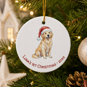Erstes Weihnachten Golden Retriever Aquarell Keramik Ornament