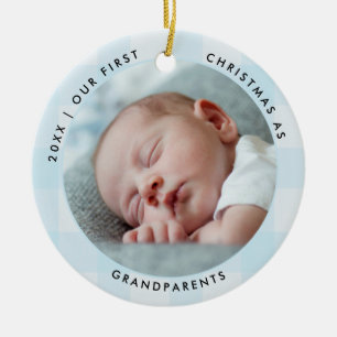 Erstes Weihnachten Großeltern Grün Blau Kariert Fo Keramik Ornament