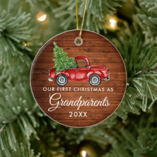 Erstes Weihnachten Großeltern Holz Vintage LKW Keramik Ornament