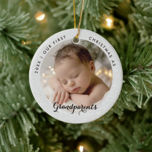 Erstes Weihnachten Großeltern Modernes Skript Foto Keramik Ornament