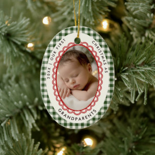 Erstes Weihnachten Großeltern Rot Gezeichnet Oval Keramik Ornament