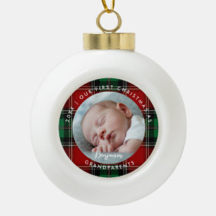 Erstes Weihnachten Großeltern Rot Grün Kariert Fot Keramik Kugel-Ornament