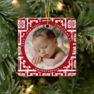 Erstes Weihnachten Großeltern rote Decke Statistik Keramikornament