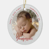 Erstes Weihnachten Großeltern Roter Schriftzug Fot Keramik Ornament (Links)