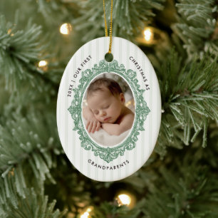 Erstes Weihnachten Großeltern Vintage Streifen Fot Keramik Ornament