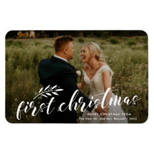 Erstes Weihnachten Handgeschriebene Hochzeitsfoto  Magnet