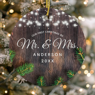 Erstes Weihnachten Herr Frau Pine-Holz-Lichterkett Keramik Ornament