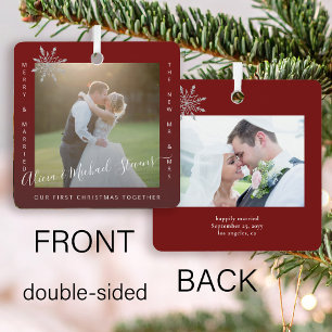 Erstes Weihnachten Herr und Frau 2 Fotos Paar rot Ornament Aus Metall