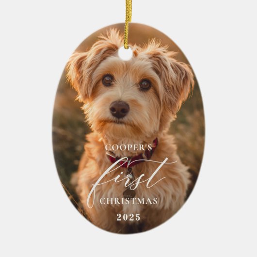 Erstes Weihnachten Hund Schrift Ornament (Vorne)