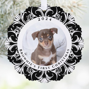 Erstes Weihnachten Hund Schwarz Weiß Foto Ornament Karte