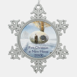 Erstes Weihnachten im neuen feenhaften Ei-Haus des Schneeflocken Zinn-Ornament