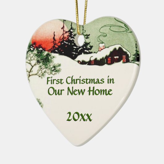 Erstes Weihnachten im neuen Land-Kabinen-Herzen Keramik Ornament (Links)