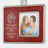 Erstes Weihnachten im neuen roten Foto des Rahmen-Ornament Silber (Links)