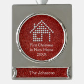 Erstes Weihnachten im neuen roten Glitzer des Banner-Ornament Silber (Vorderseite)