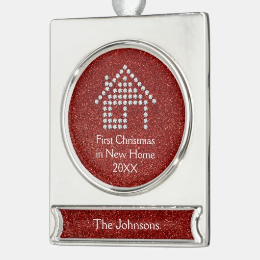 Erstes Weihnachten im neuen roten Glitzer des Banner-Ornament Silber (Links)