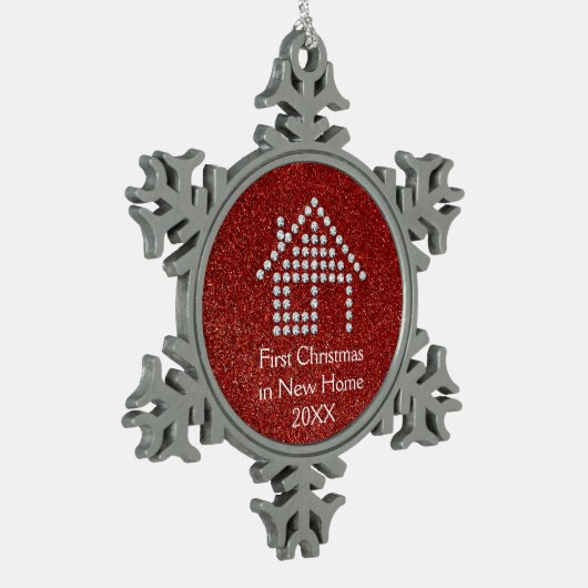 Erstes Weihnachten im neuen roten Glitzer des Schneeflocken Zinn-Ornament (Links)
