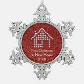 Erstes Weihnachten im neuen roten Glitzer des Schneeflocken Zinn-Ornament (Vorderseite)