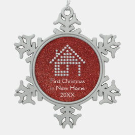 Erstes Weihnachten im neuen roten Glitzer des Schneeflocken Zinn-Ornament