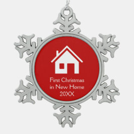 Erstes Weihnachten im neuen roten Hintergrund des Schneeflocken Zinn-Ornament