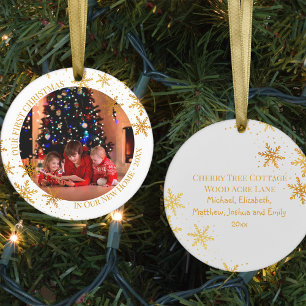 Erstes Weihnachten im neuen Zuhause Goldene Schnee Keramik Ornament