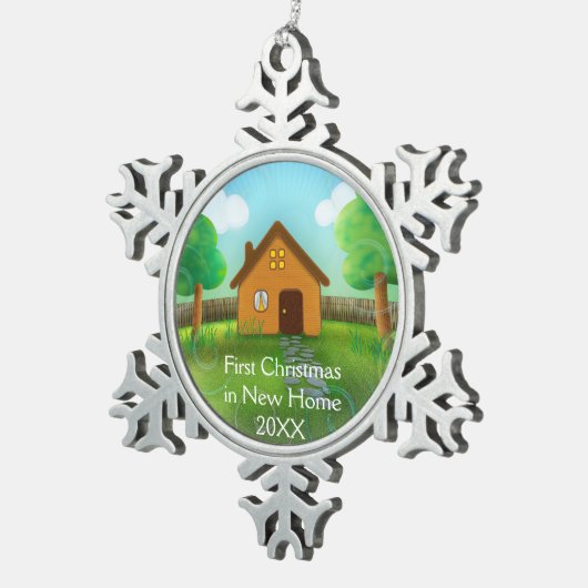 Erstes Weihnachten im neuen Zuhause Schneeflocken Zinn-Ornament (Rechts)