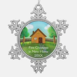 Erstes Weihnachten im neuen Zuhause Schneeflocken Zinn-Ornament