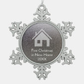 Erstes Weihnachten im neuen Zuhause Schneeflocken Zinn-Ornament (Vorderseite)