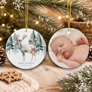 Erstes Weihnachten im Wald mit Baby-Foto Keramik Ornament