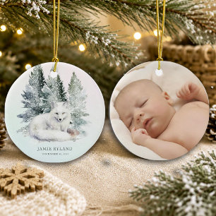 Erstes Weihnachten im Wald mit Baby-Foto Keramik Ornament