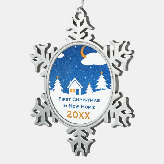 Erstes Weihnachten in den neuen einzigartigen Schneeflocken Zinn-Ornament (Rechts)