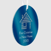 Erstes Weihnachten in neuem blauem metallischem Ornament (Vorderseite)