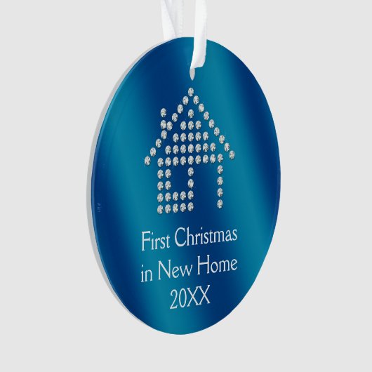 Erstes Weihnachten in neuem blauem metallischem Ornament (Vorderseite)