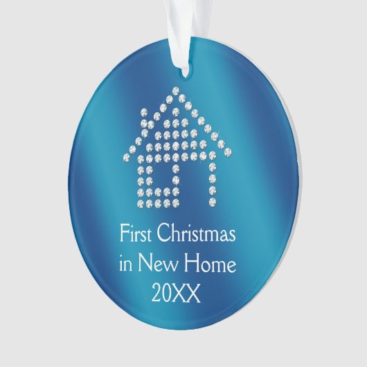Erstes Weihnachten in neuem blauem metallischem Ornament (Vorderseite)