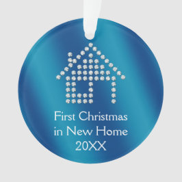 Erstes Weihnachten in neuem blauem metallischem Ornament