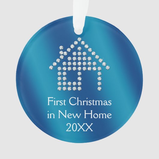 Erstes Weihnachten in neuem blauem metallischem Ornament (Vorderseite)