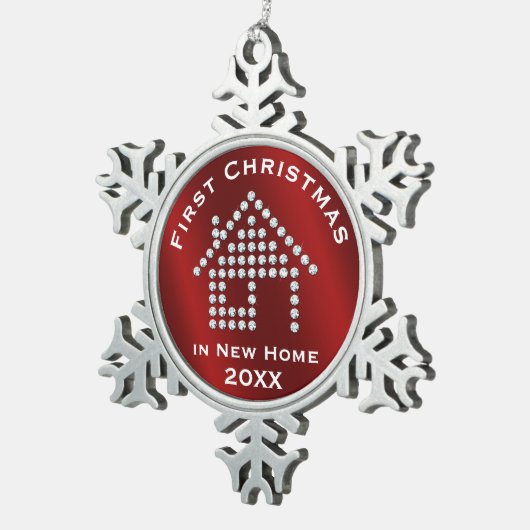 Erstes Weihnachten in neuem rotem metallischem des Schneeflocken Zinn-Ornament (Rechts)
