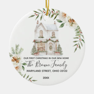 Erstes Weihnachten in neuem Zuhause Weiße Floral Keramik Ornament