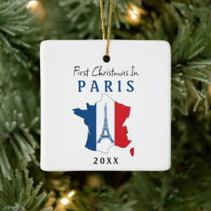 Erstes Weihnachten in Paris Frankreich Flagge Keramikornament