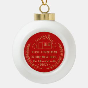 Erstes Weihnachten in unserem neuen Gold des Keramik Kugel-Ornament