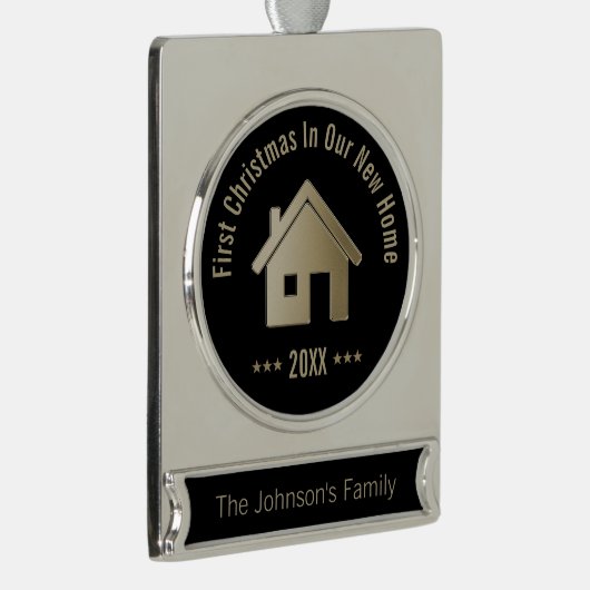 Erstes Weihnachten in unserem neuen Zuhause 20XX | Banner-Ornament Silber (Rechts)