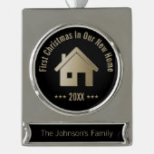Erstes Weihnachten in unserem neuen Zuhause 20XX | Banner-Ornament Silber (Vorderseite)