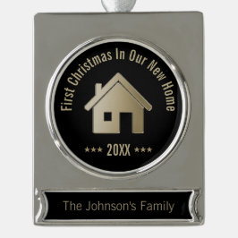 Erstes Weihnachten in unserem neuen Zuhause 20XX | Banner-Ornament Silber